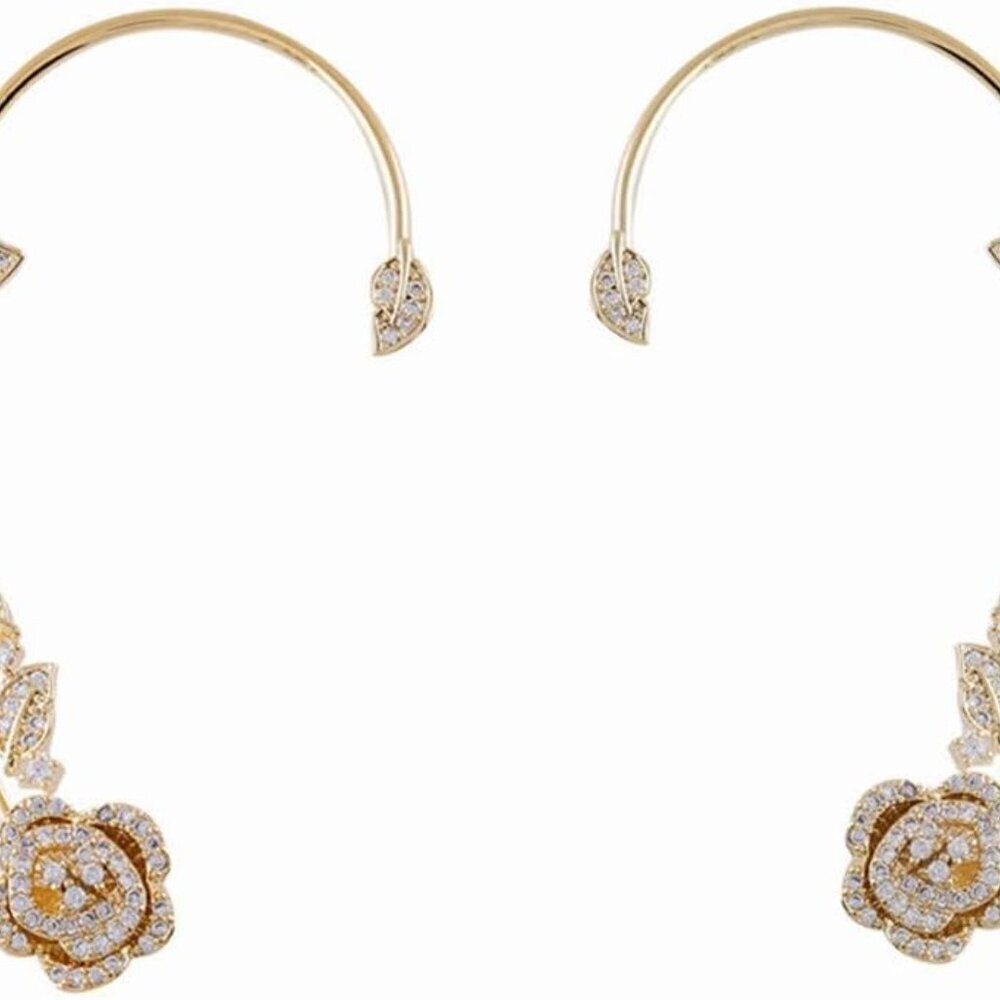 Women’s Non Pierced Rose Flower Zircon Clip-On Earrings 2 Pack Stylish